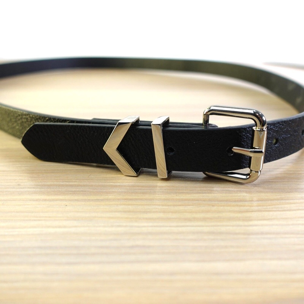 Vince Camuto‎ Belt Womens Medium Black Faux Leather Silver Buckle Classic